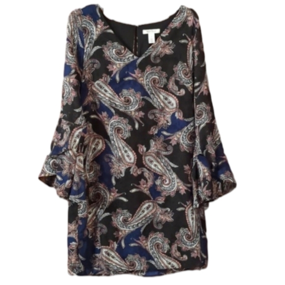 White House Black Market Dresses & Skirts - White House Black Market‎ Womens Dress Ruffled Bell Sleeves Paisley Blue Black 8